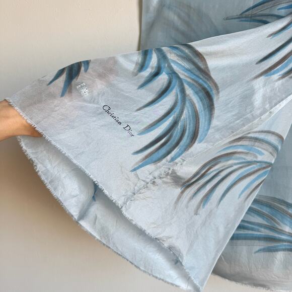 Vintage Mid Century CHRISTIAN DIOR Baby Blue Long Silk Sleeve Scarf - Picture 2 of 8